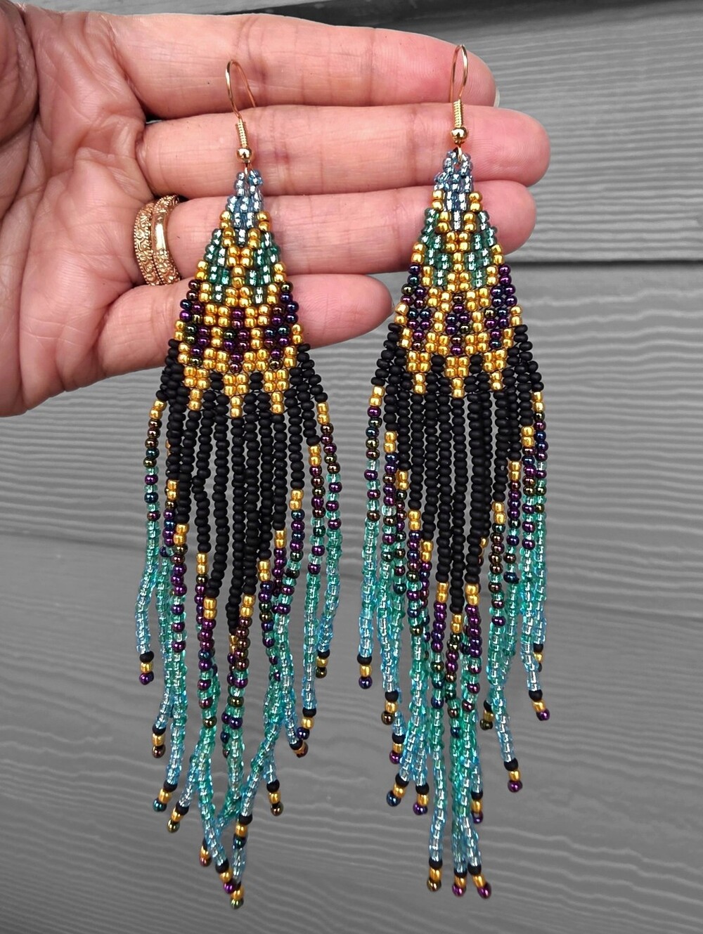 Mermaid Boho Fringe Beaded Earrings Coastal Statement Seed Bead Jewelry